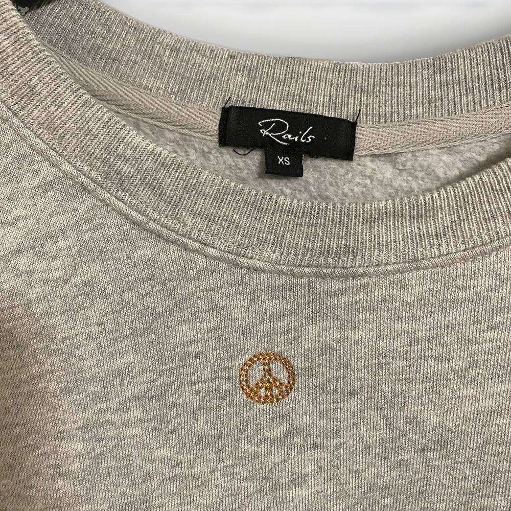 Rails Gold Embroidered Peace Signs Sweat Shirt Size Small - Picture 5 of 8